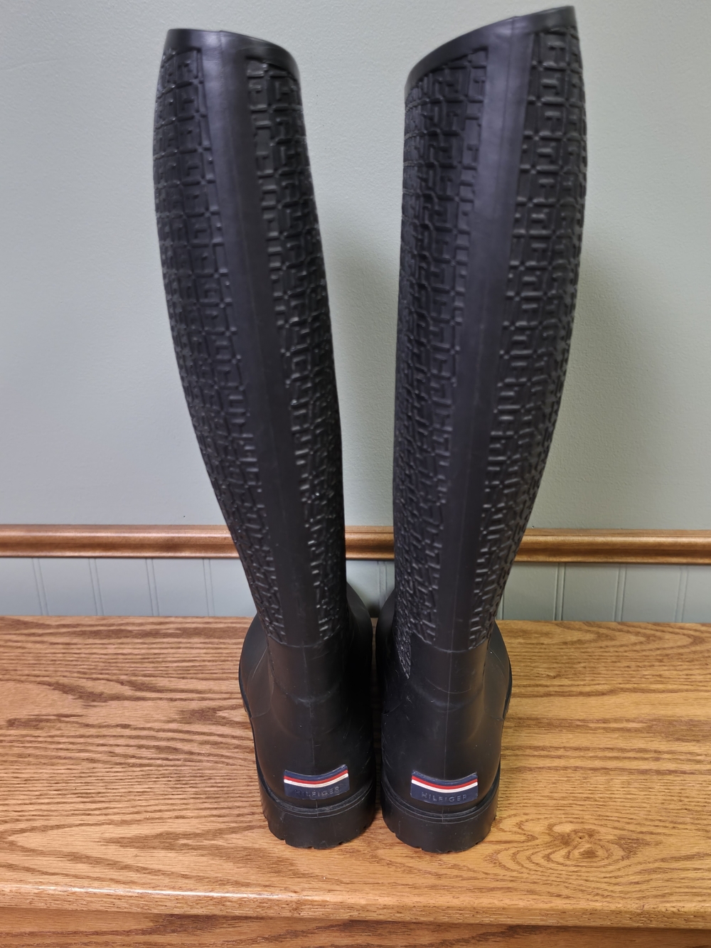 Tommy Hilfiger Black Logo Rain Boots - Women's Tall Waterproof Boots